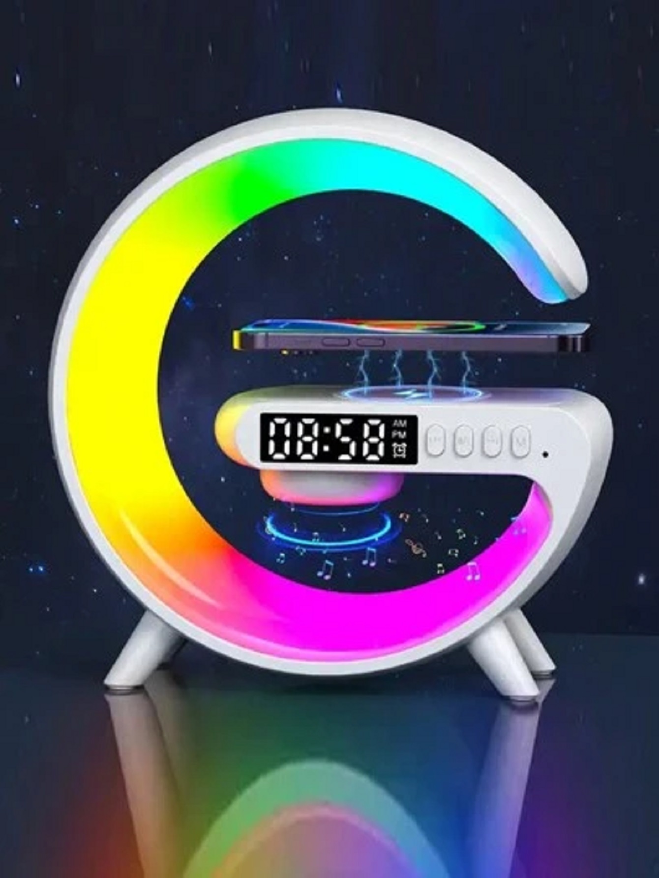 5IN1 Smart wireless Charger Table Lamp Bluetooth Speaker Alarm Clock RGB Colorful Atmosphere Lights